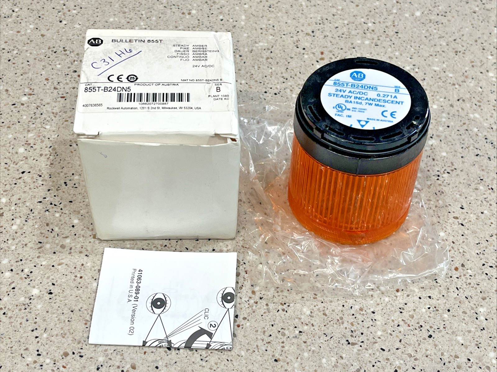 New No Box 855T-B24DN5 B Allen Bradley Amber Light Stack Light *US SELLER* *NEW*