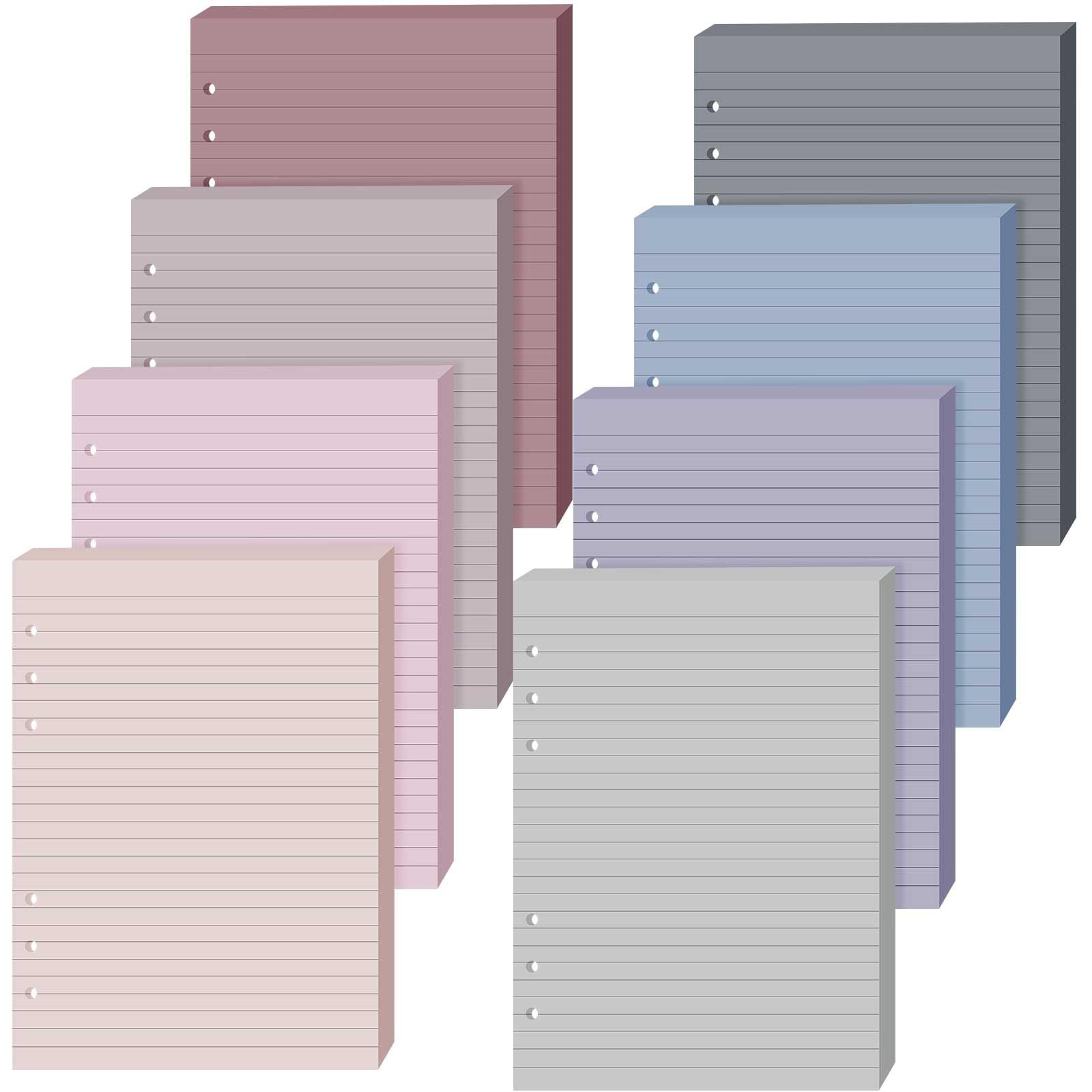 PerKoop 8 Pack Lined Refill Paper A5 Colored 6 Ring Binder Planner Inserts 6 Hol