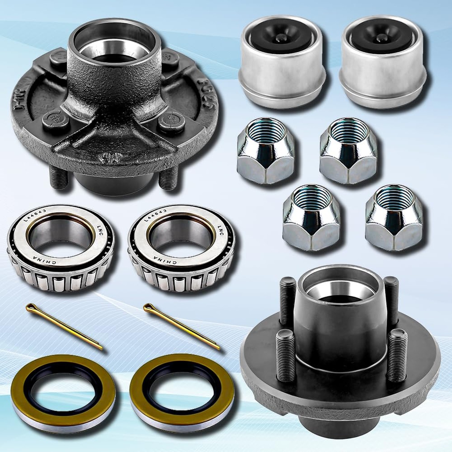 Trailer Idler Hub Kit 4 on 4” for 2000 lbs 1″ and 1″-1/16″ Trailer Axle,Tr
