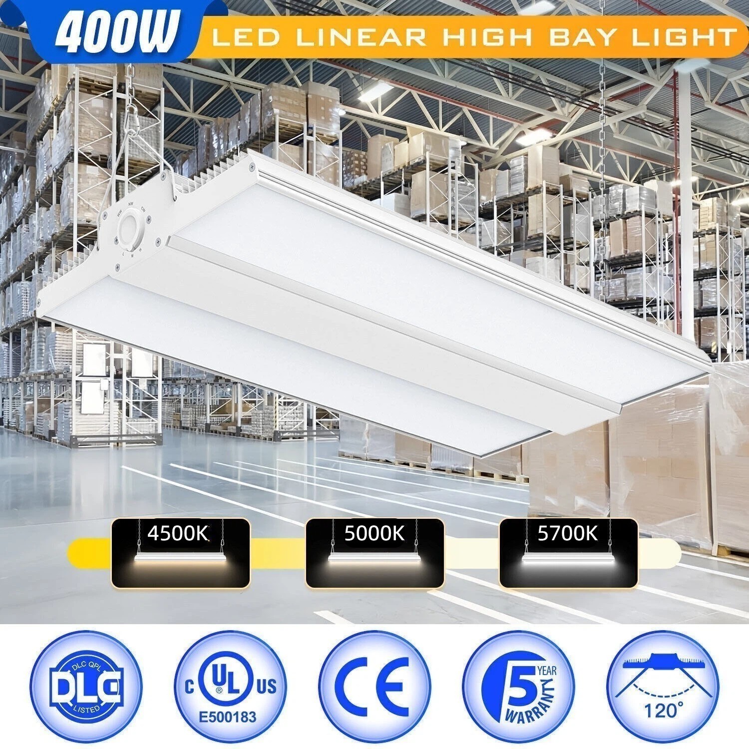 LED Linear High Bay Light 400W Commercial Warehouse Factory Lighting 4500K 5700K