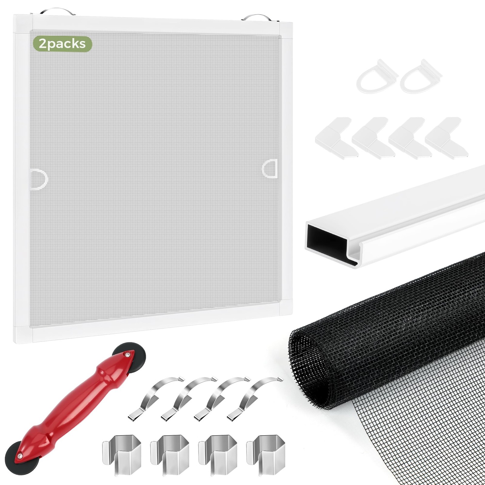 FLYZZZ 2-Pack Window Screen Frame Kit, Heavy-Duty DIY 48″ x 60″, White