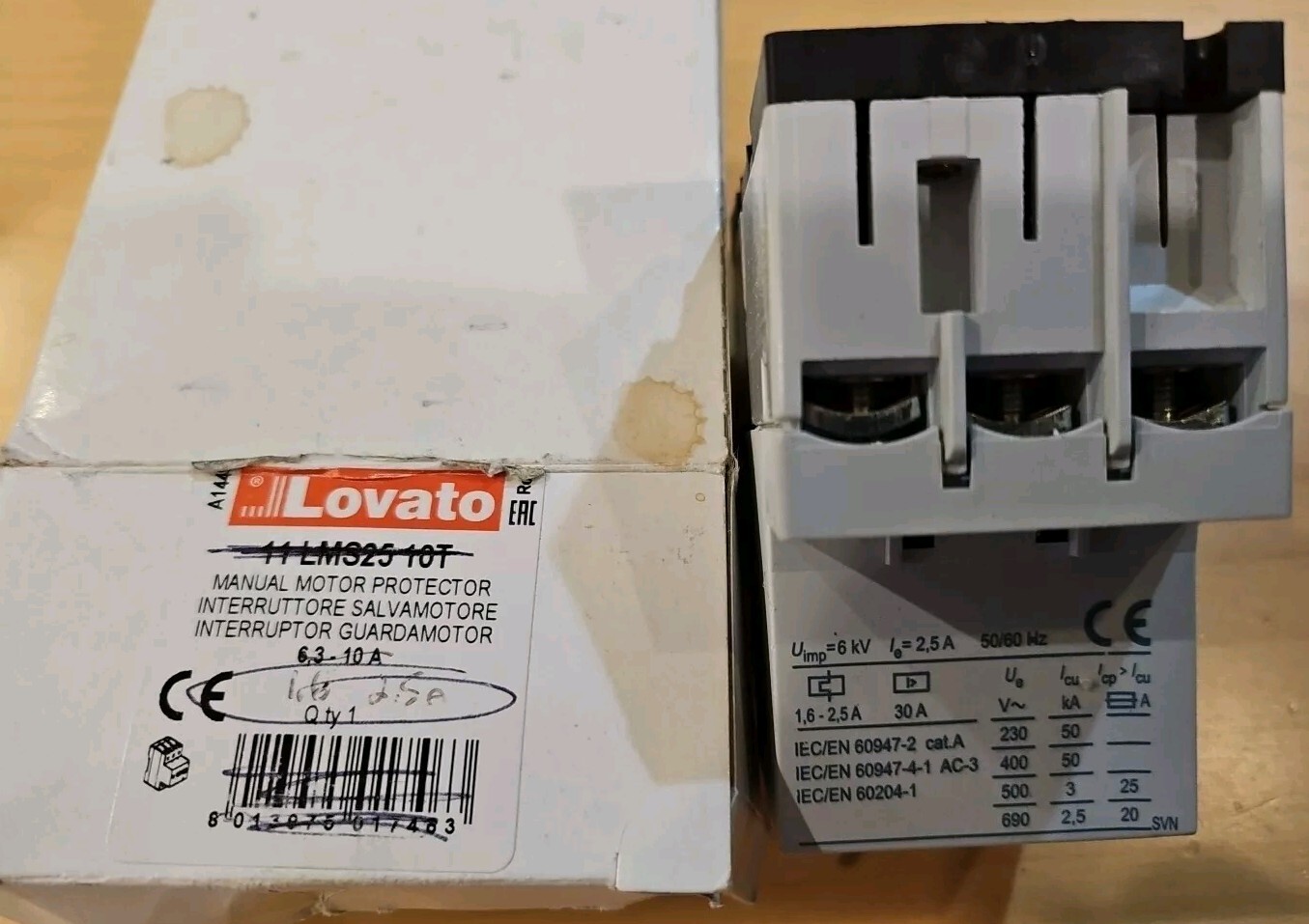 New Lovato 11 LMS 25 2V5T MANUAL MOTOR PROTECTOR 11LMS252V5T 1.6-2.5A ELECTRICAL