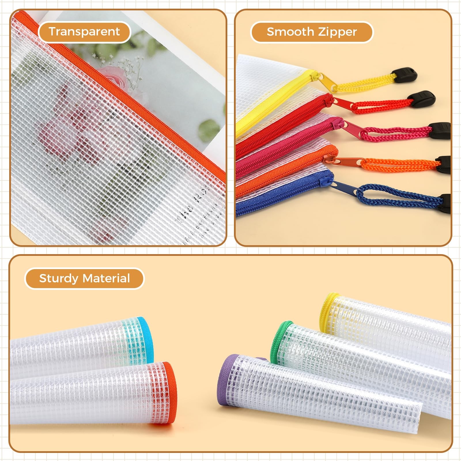 Umriox 48pcs Pencil Pouches, Mesh Bags with Zipper, A6 Size 16 A6-48P, A6-48P