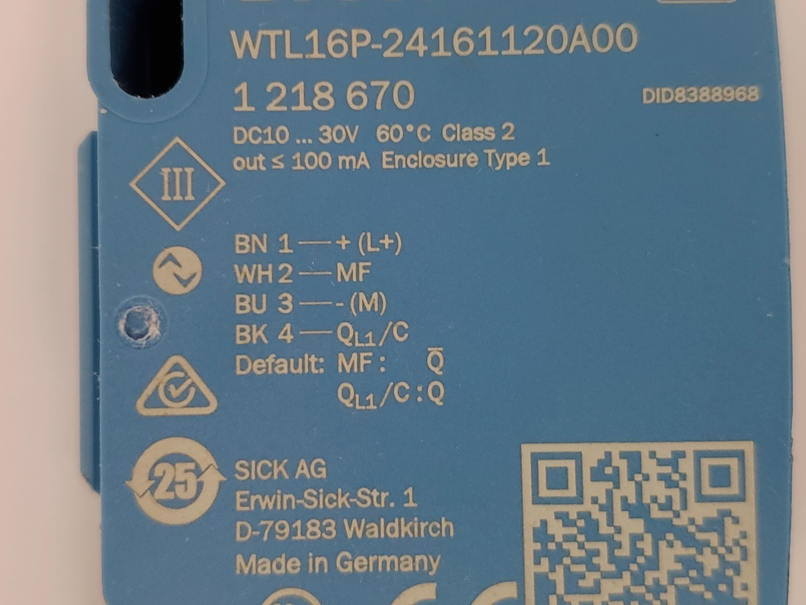 SICK WTL16P-24161120A00 PHOTOELECTRIC SENSOR NPN/PNP 10-30 VDC 4PIN NNB