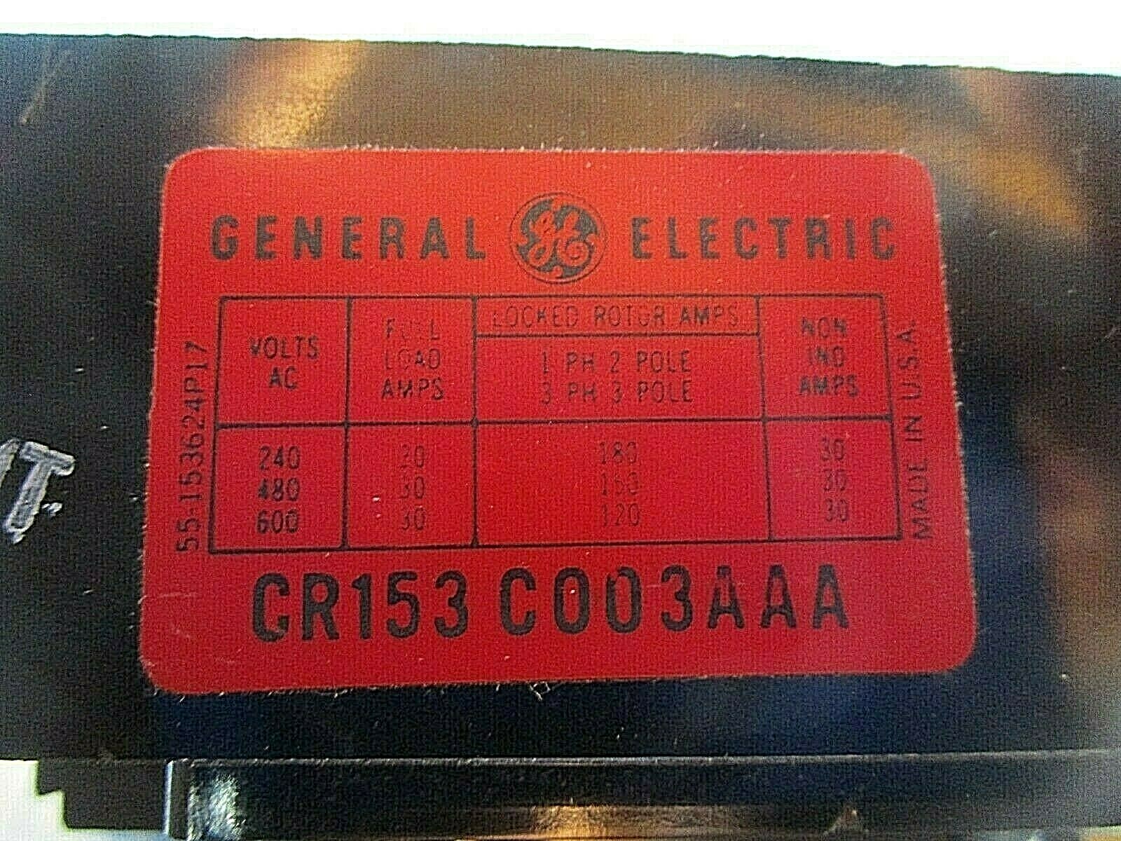 General Electric, GE CR153C003AAA, Contactor, Definite Purpose