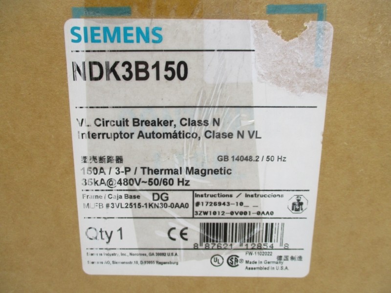 SIEMENS NDK3B150 3VL2515-1KN30-0AA0 480V 150A NSMP