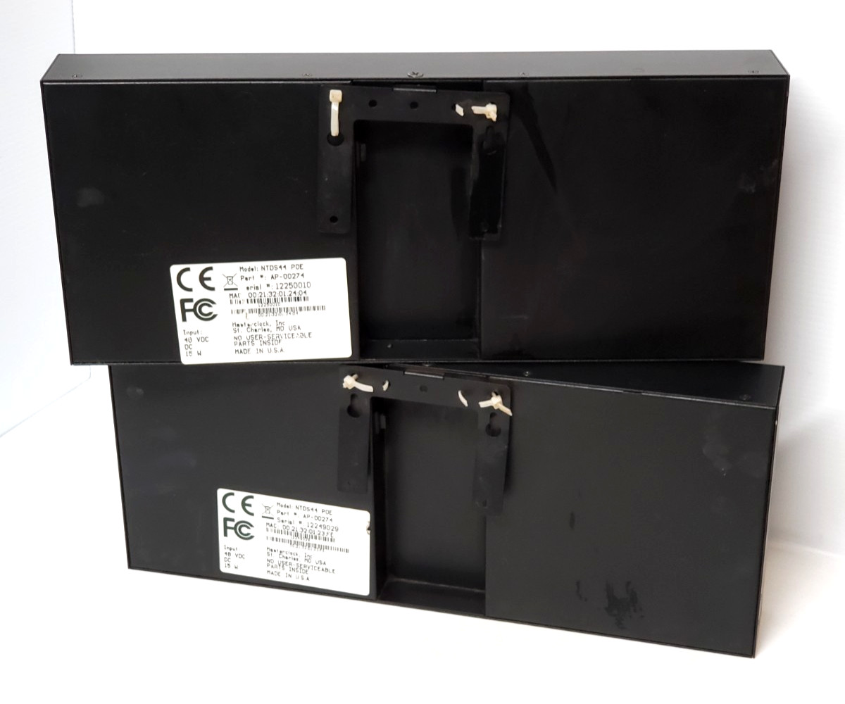 Lot of 2 MASTERCLOCK NTDS44 Network POE NTP Time Protocol LED Display Clock