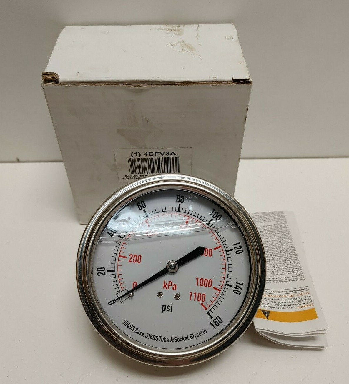 NEW OLD STOCK! GRAINGER 3.5″ 0-160 PSI 1/4″ PRESSURE GAUGE 4CFV3