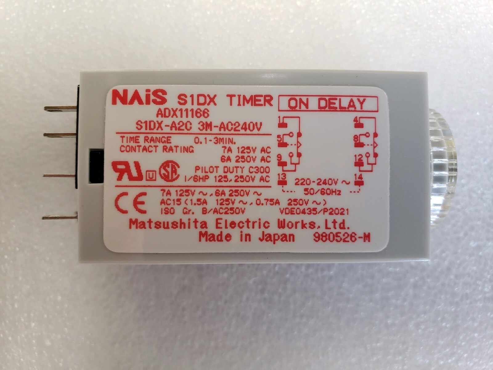 AROMAT / NAIS ON DELAY TIMER # S1DX-A2C-3M-AC240 /# ADX1116 /2PDT- COIL 240 VAC