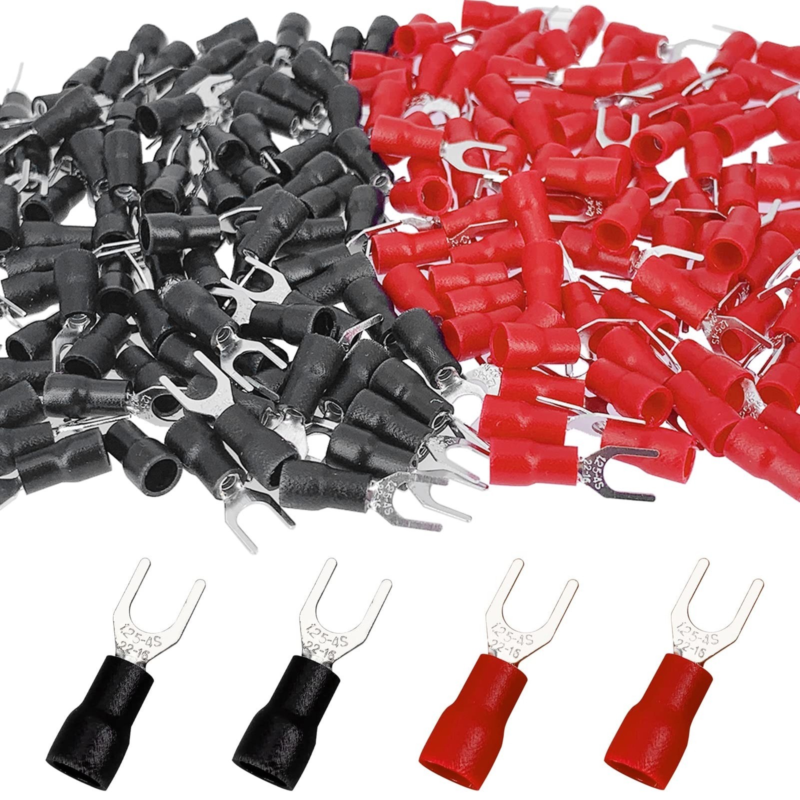 200 Pcs 22-16 AWG #8 Black & Red Insulated Brass Fork Wire Connector U Type E…