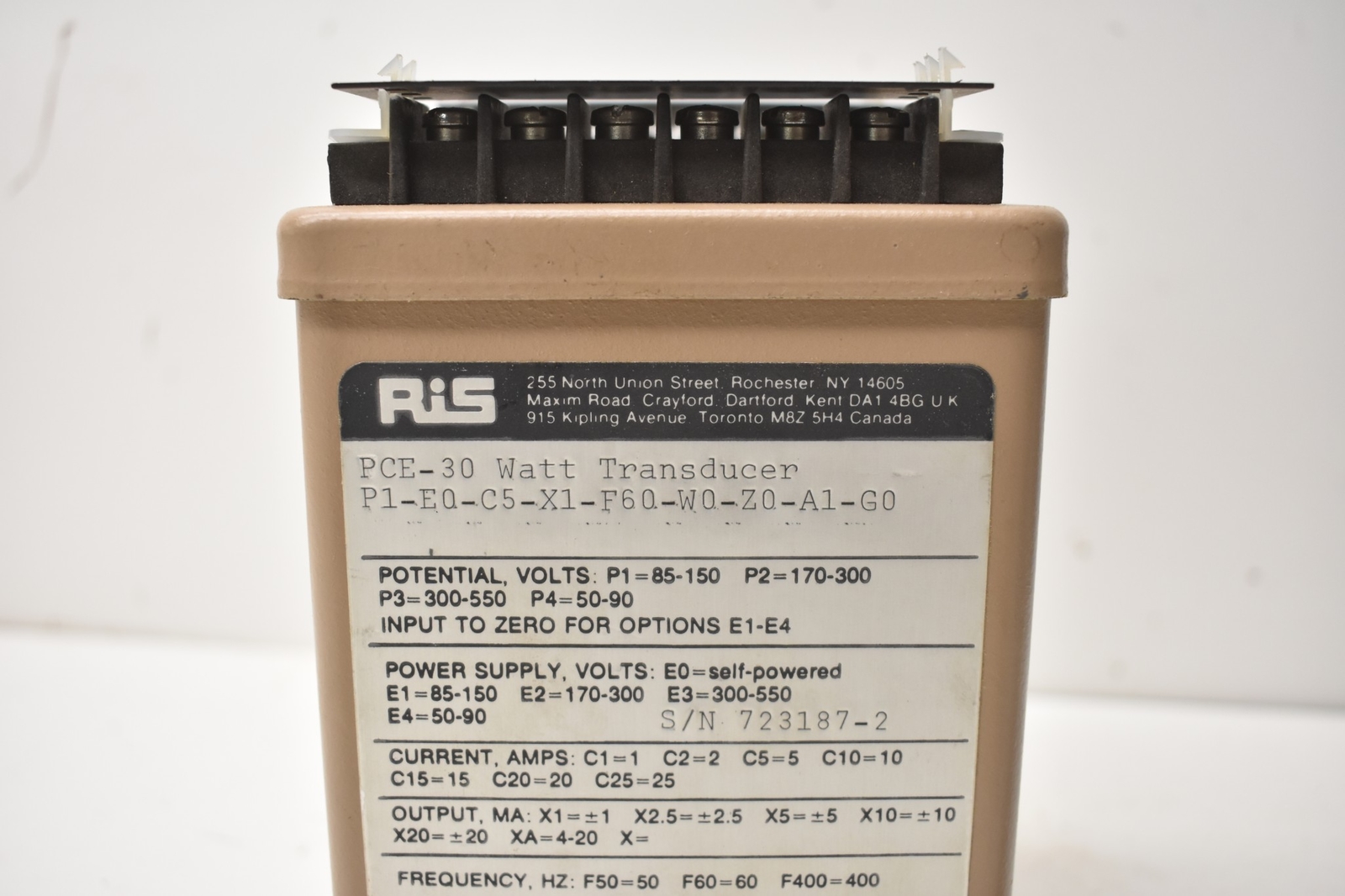 ROCHESTER INSTRUMENTS SYSTEMS PCE-30 WATT TRANSDUCER P1-E0-C5-X1-F60-W0-Z0-A1-G0