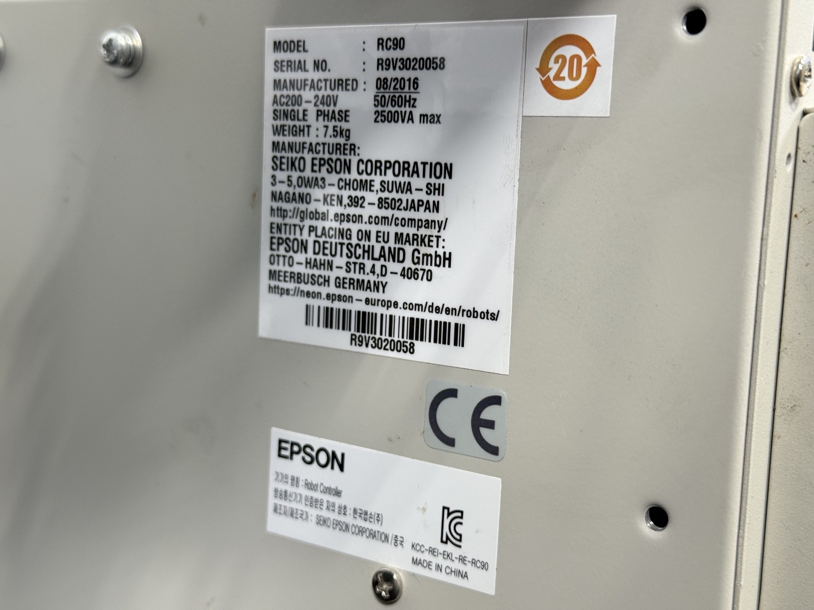 Seiko Epson LS3-401S 4-Axis SCARA Robot w/ RC90 Controller 200–240VAC