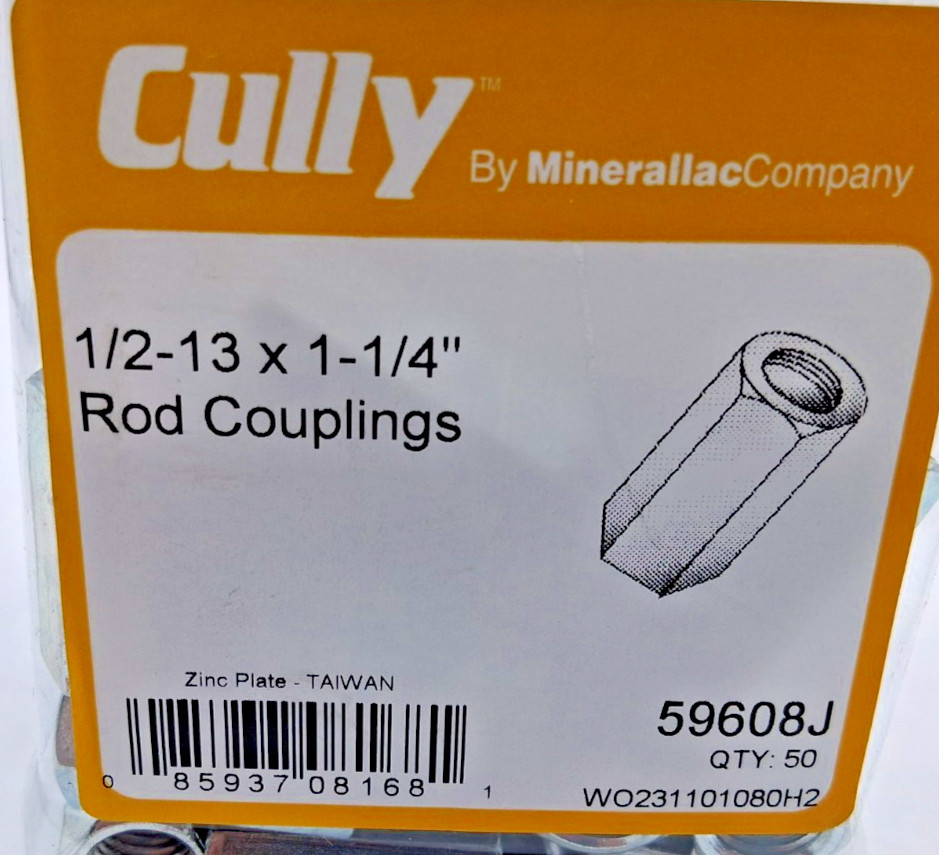 Minerallac Cully 59608J 1/2-13 x 1-1/4″ Rod Couplings – Jar of 50