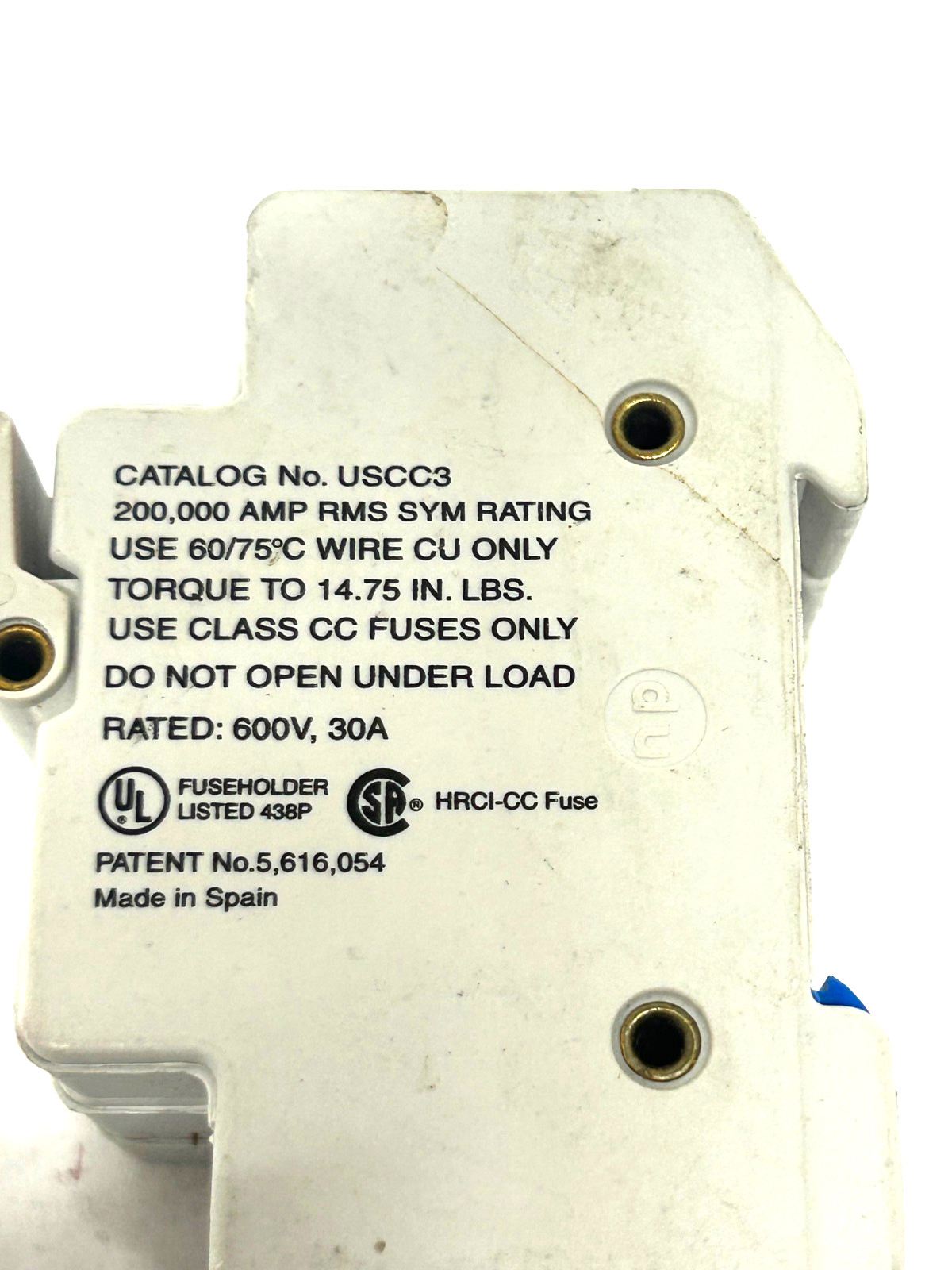 Gould UltraSafe USCC3 Class CC Fuse Holder 3 Pole 600V 30A 200kA DIN Rail