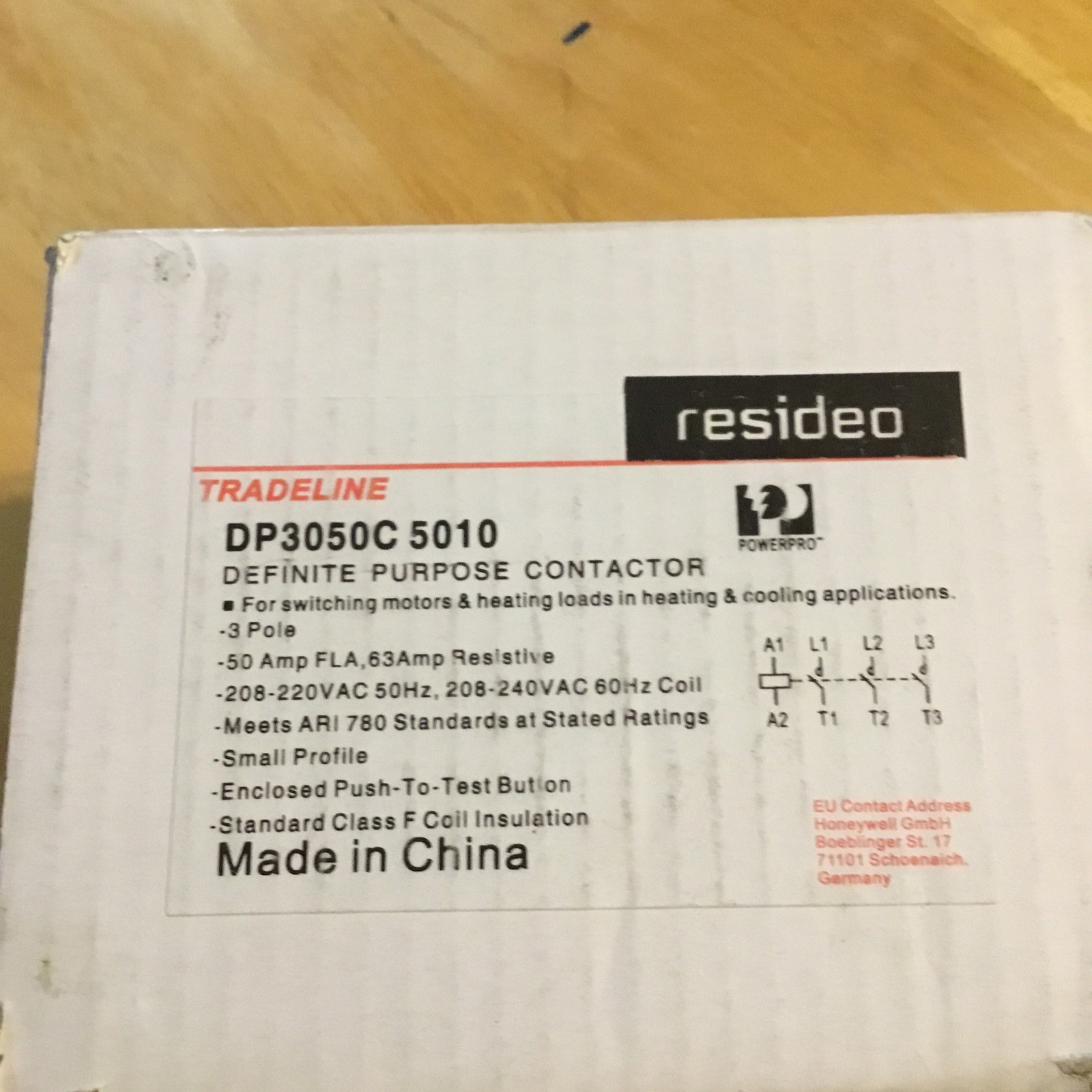 Honeywell DP3050C5010 208 or 240 Vac 3 Pole Deluxe Definite Purpose Contactor