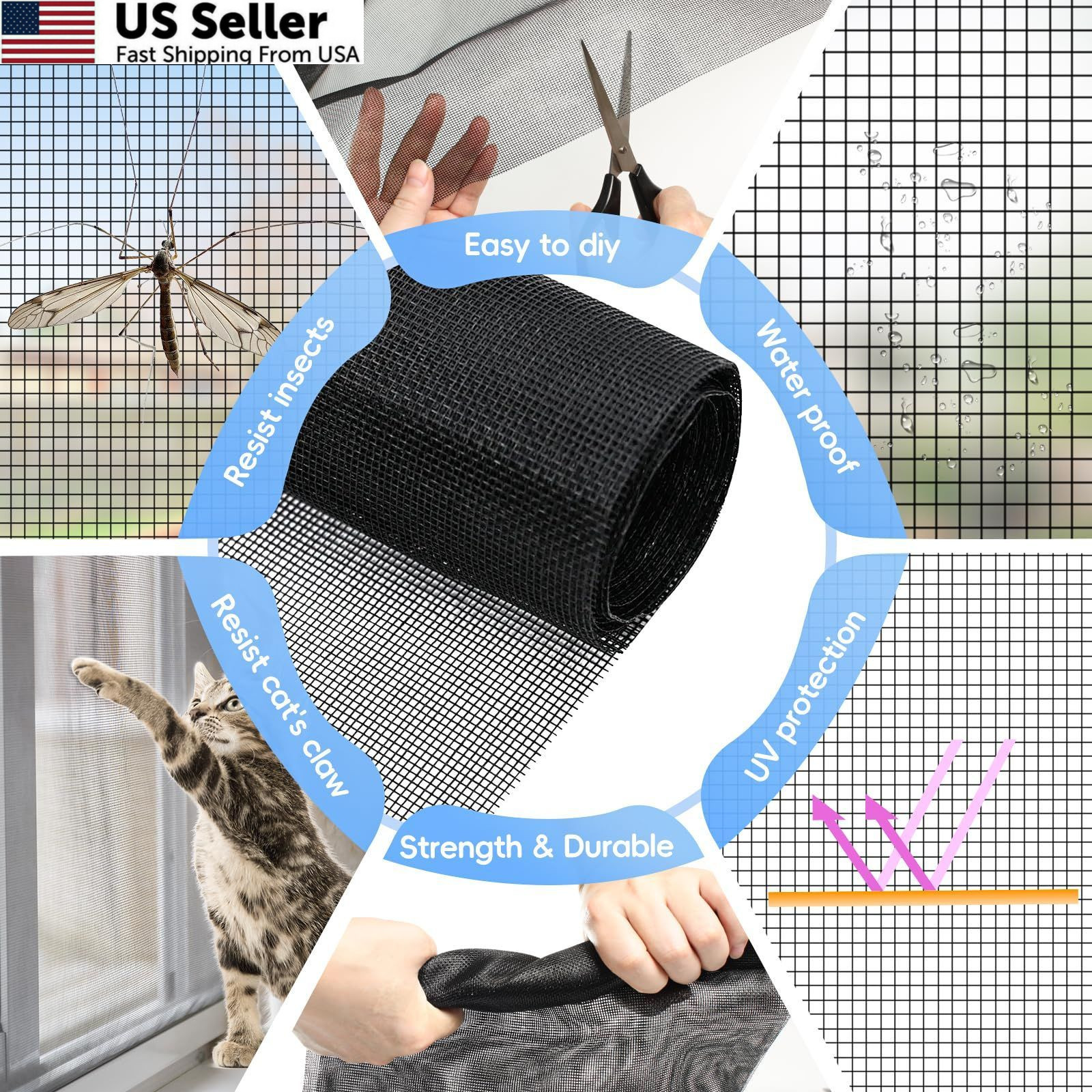 48″x102″ Fiberglass Window Screen Mesh Replacement for Doors Patio & Windows USA