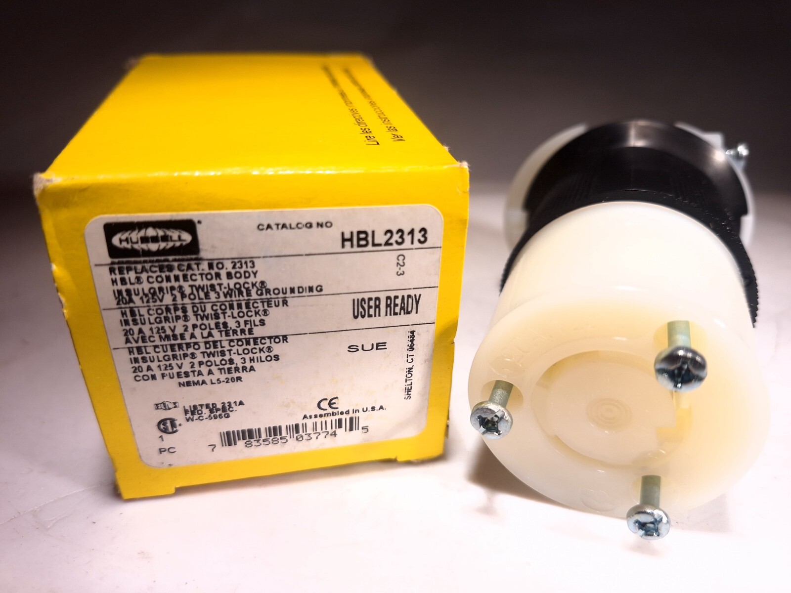 HUBBELL HBL2313 TWIST-LOCK CONNECTOR 20A 125V 2P 3W GRND NEMA L5-20R