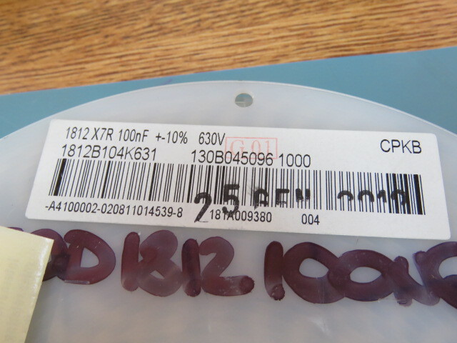 WALSIN 1812B104K631LT Qty of 1000 per Lot Cap Ceramic 0.1uF 630V X7R 10% Pad SM