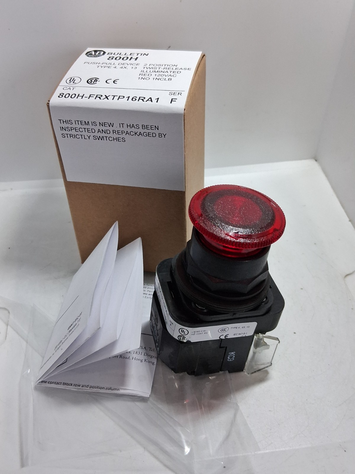 ALLEN BRADLEY 800H-FRXTP16RA1 PUSH PULL TWIST 2 POS ILL RED 1NO/1NCLB SER F NIB