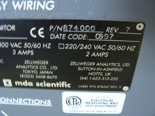 HONEYWELL MDA SCIENTIFIC CM4 GAS MONITOR 874000 REV 7 120VAC 3A