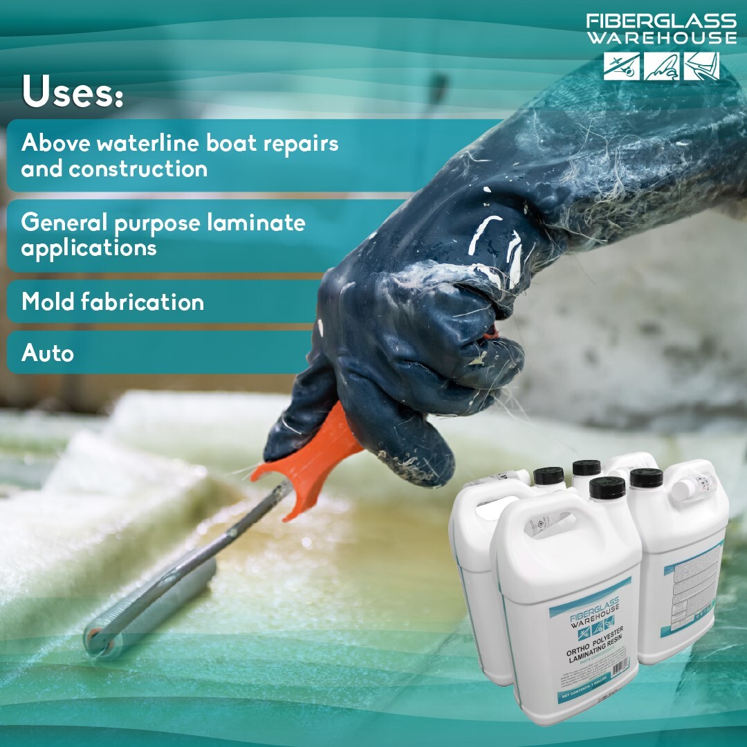 Ortho Polyester Laminating Resin- 8 Gallon Kit with MEKP Catalyst- Marine Grade