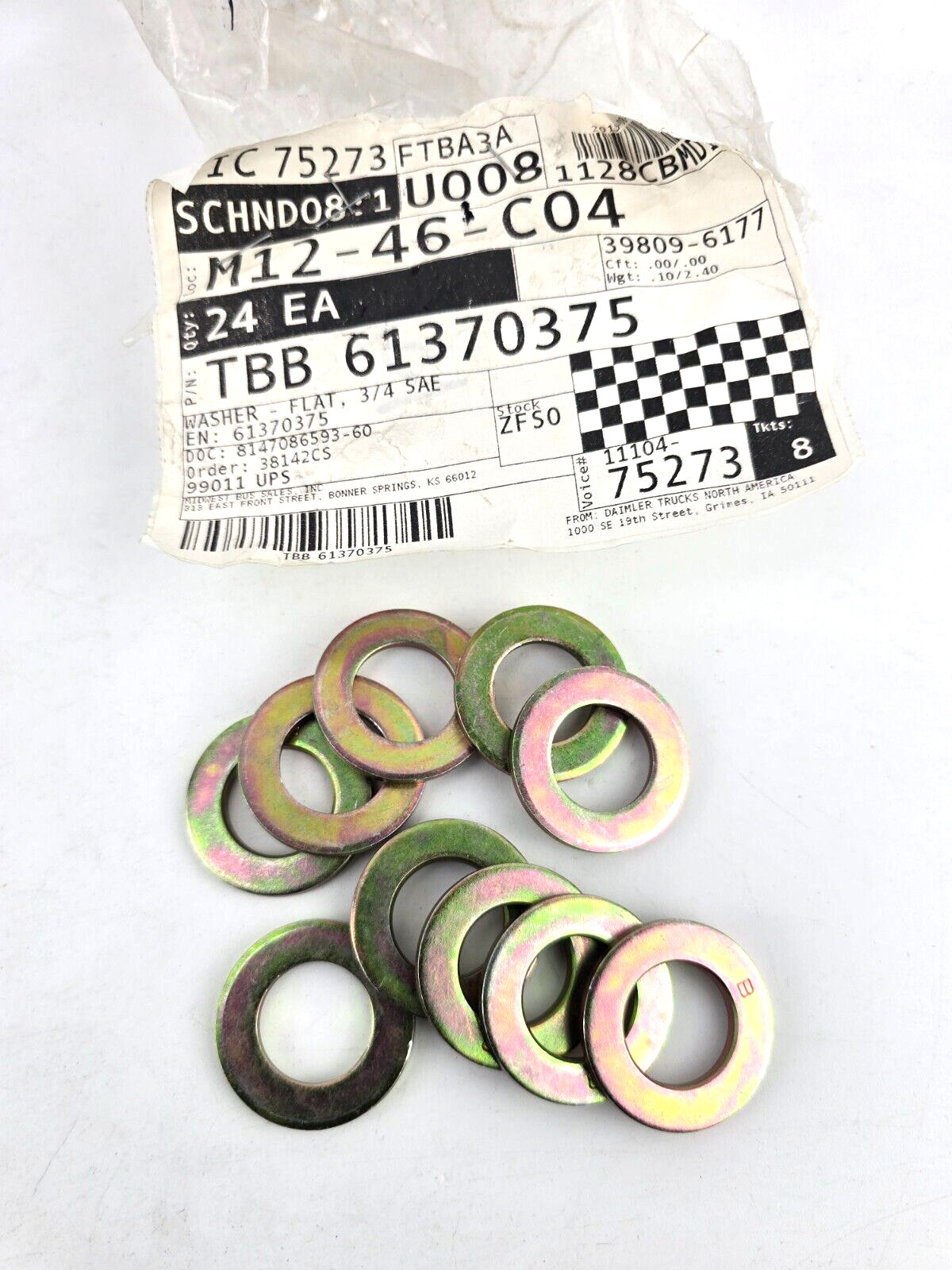 10pcs NOS Thomas Blue Bird 61370375 WASHER FLAT 3/4 SAE Freightliner