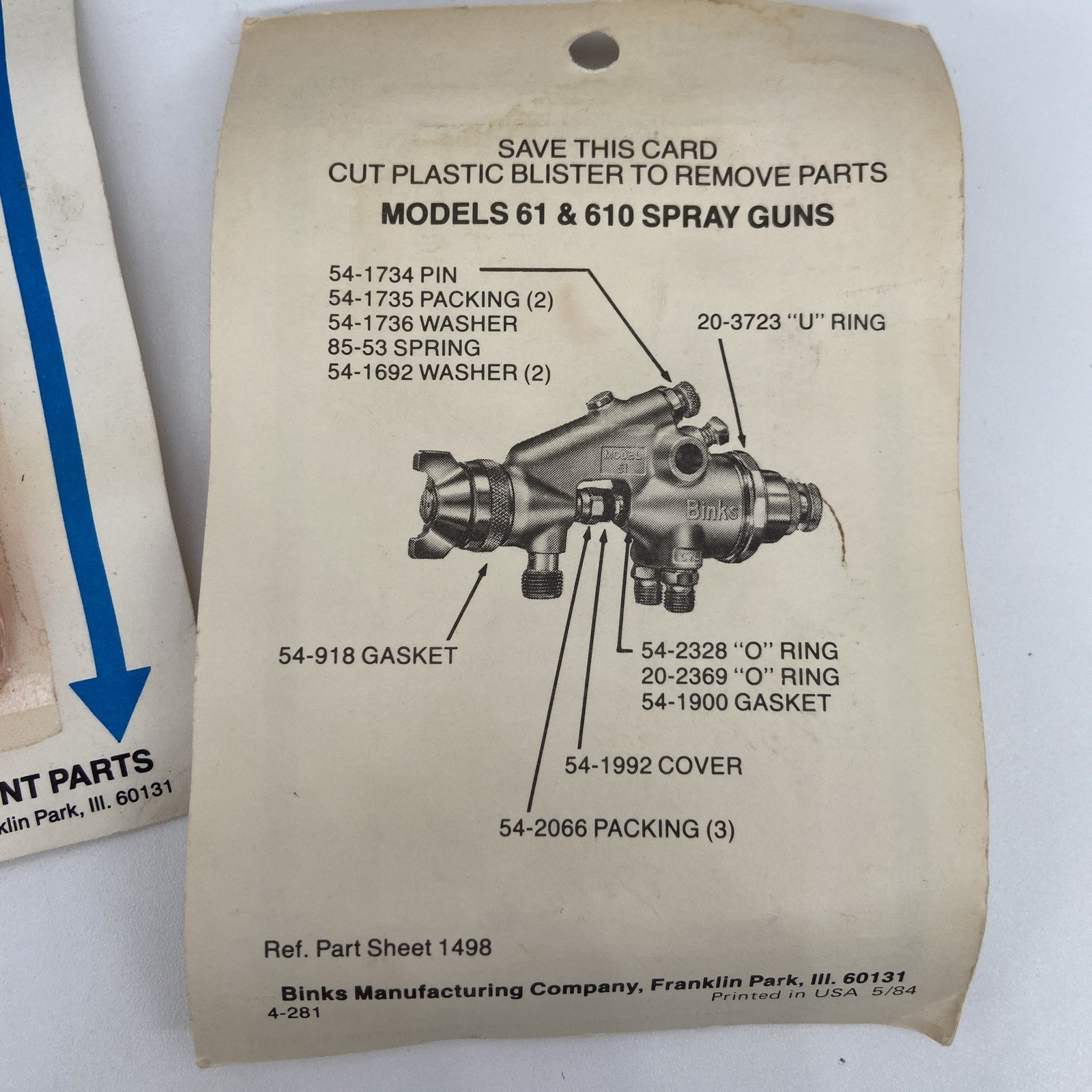 BINKS 6-193 Repair Rebuild Kit Models 61 & 610 Spray Gun Parts Lot of 50 – READ