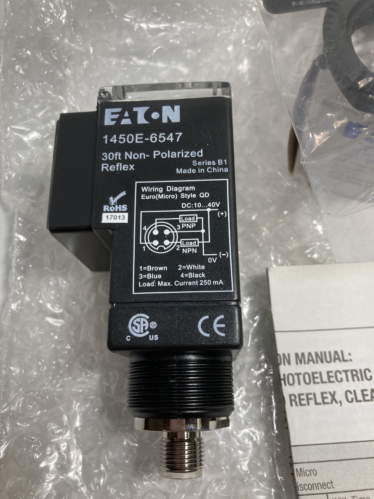EATON 1450E-6547 PHOTOELECTRIC SENSOR NON-POL 10-40VDC NPN/PNP SERIES B1 NIB