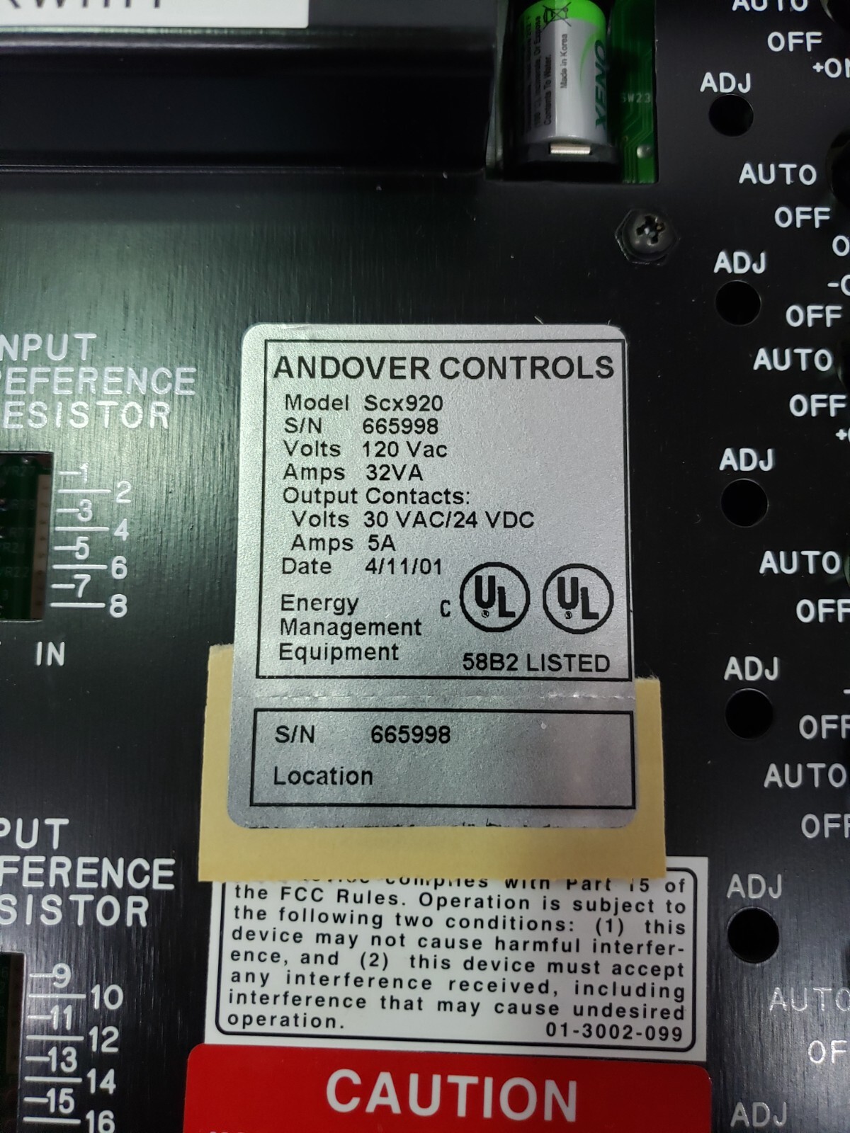 SCHNEIDER ELECTRIC SCX920 ANDOVER CONTROLS