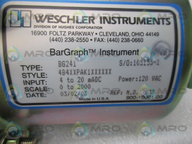 WESCHLER INSTURMENTS BG241 4B4XXPAK1XXXXXX BARGRAPH METER NSMP