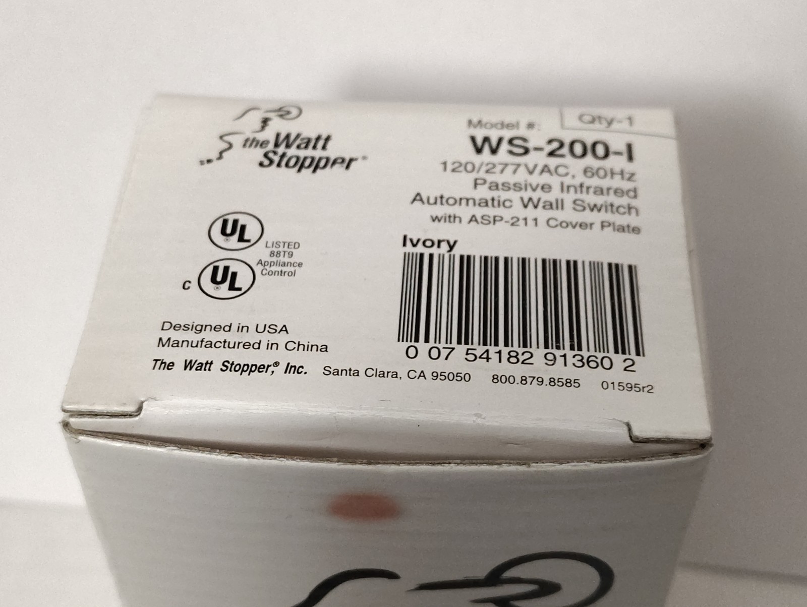 Watt Stopper WS-200-I PIR Automatic Wall Switch 120-277 VAC 60 Hz Ivory Open Box