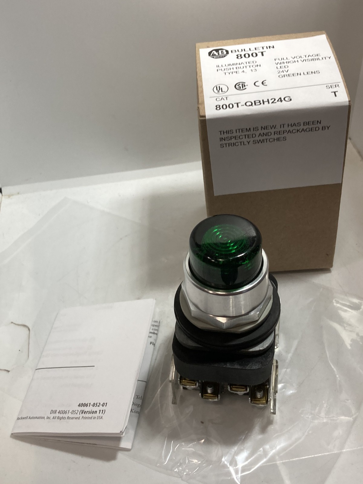ALLEN BRADLEY 800T-QBH24G PUSHBUTTON ILLUMINATED LED GREEN 1NO/1NC 24V SER T NNB