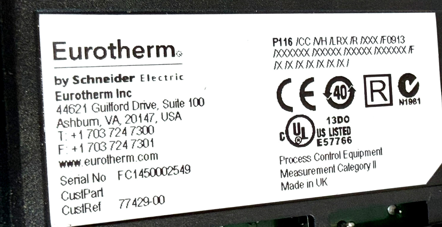 NEW EUROTHERM 77429-00 TEMPERATURE CONTROL P116/CC/VH/LRX/R/XXX/F0913