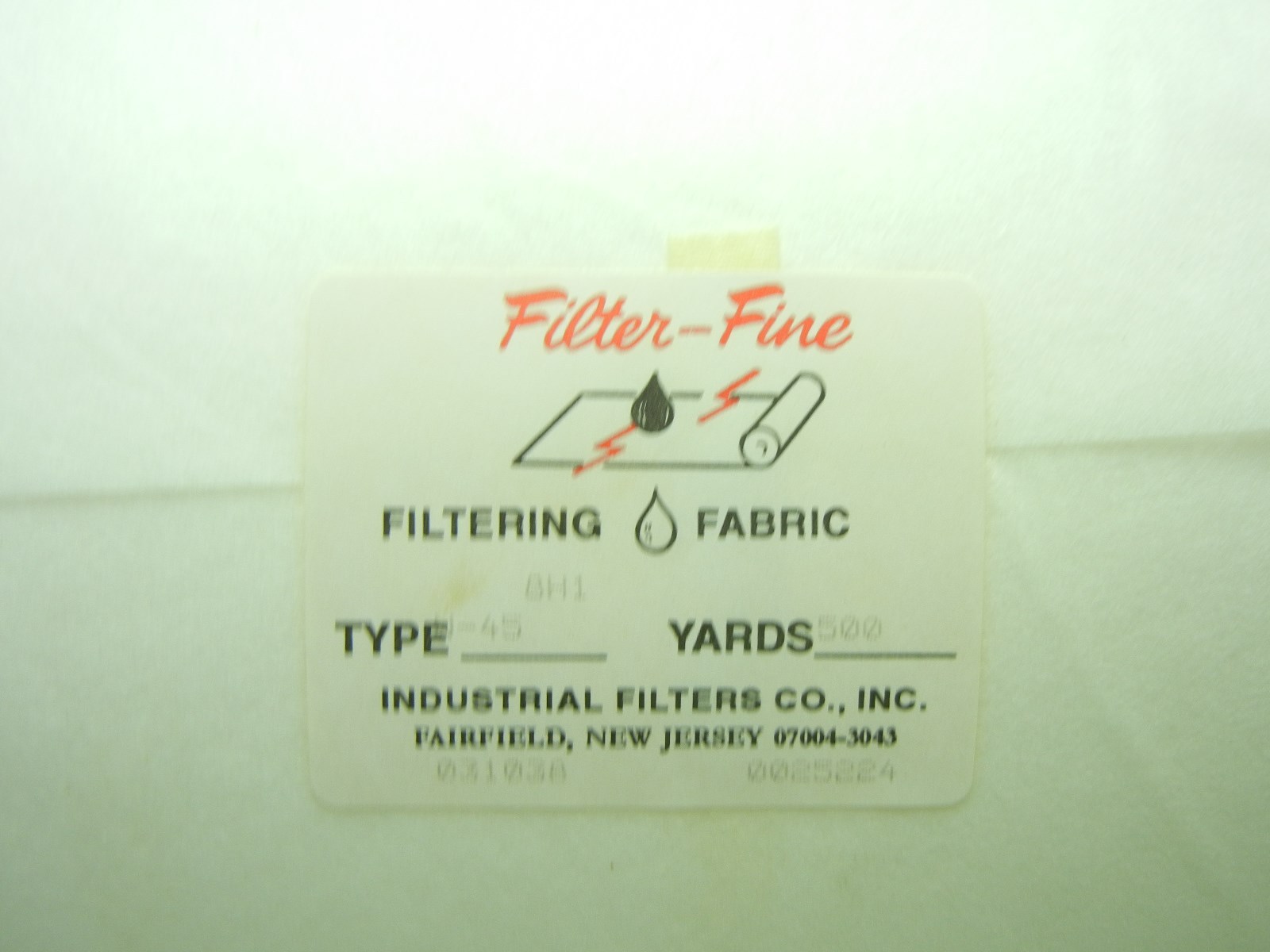 INDUSTRIAL FILTER CO. 031038 NEW 500 YARD 8H1 TYPE W-45 FILTERING FABRIC 031038