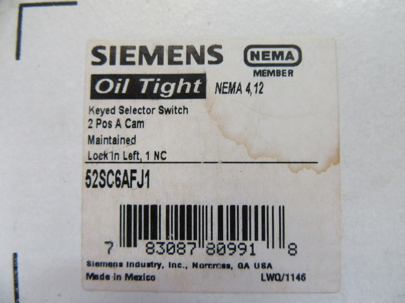 Siemens 52SC6AFJ1 Keyed Selector Switch