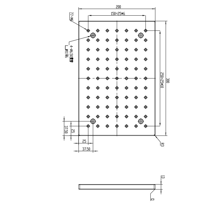 200*300*13mm Optical Flat Plate Experimental Breadboard Aluminum Alloy M6 Hole