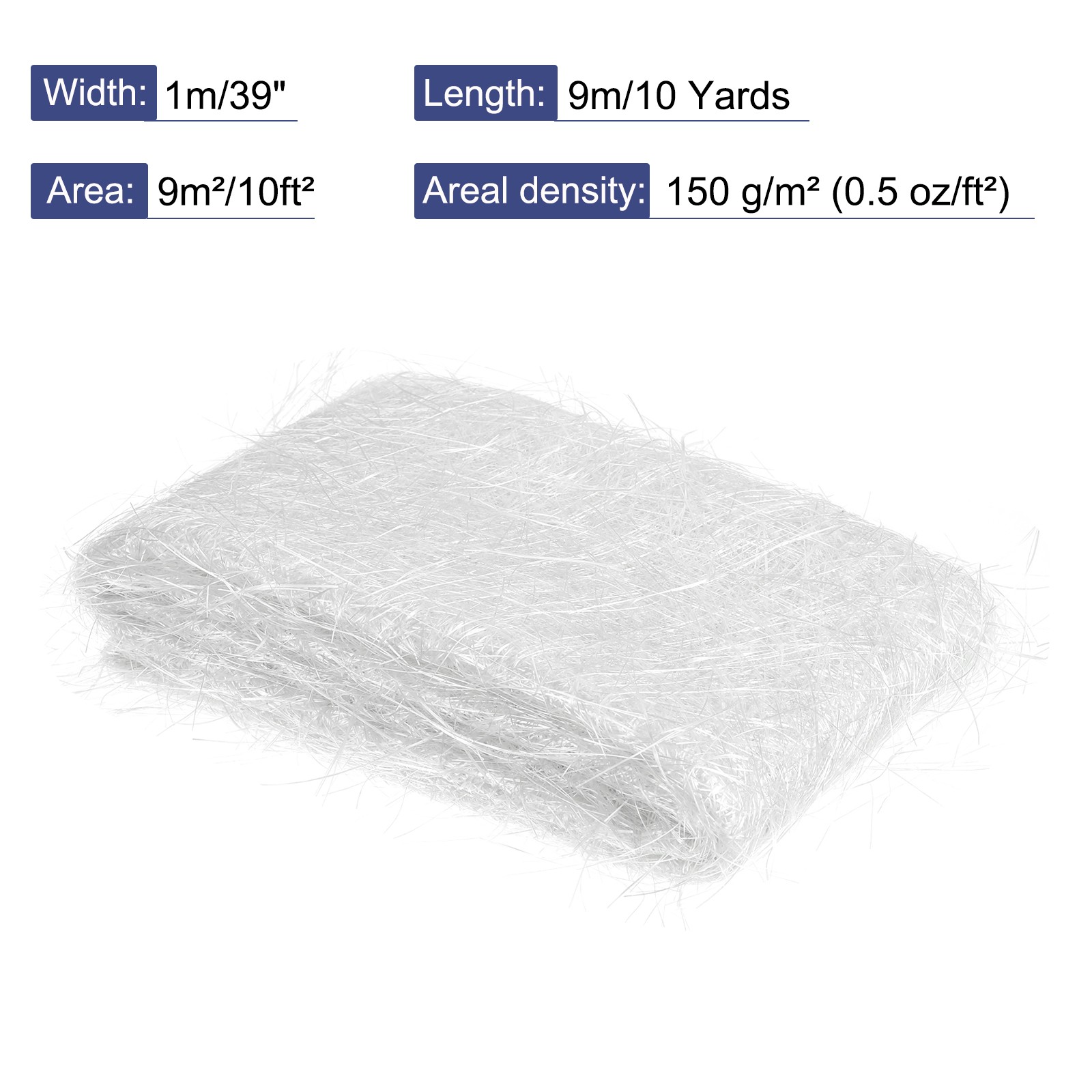 1 Pcs Fiberglass Mat 1x9m (39” 9.84yd) 0.5 Oz.Fiberglass Chopped Strand Mat