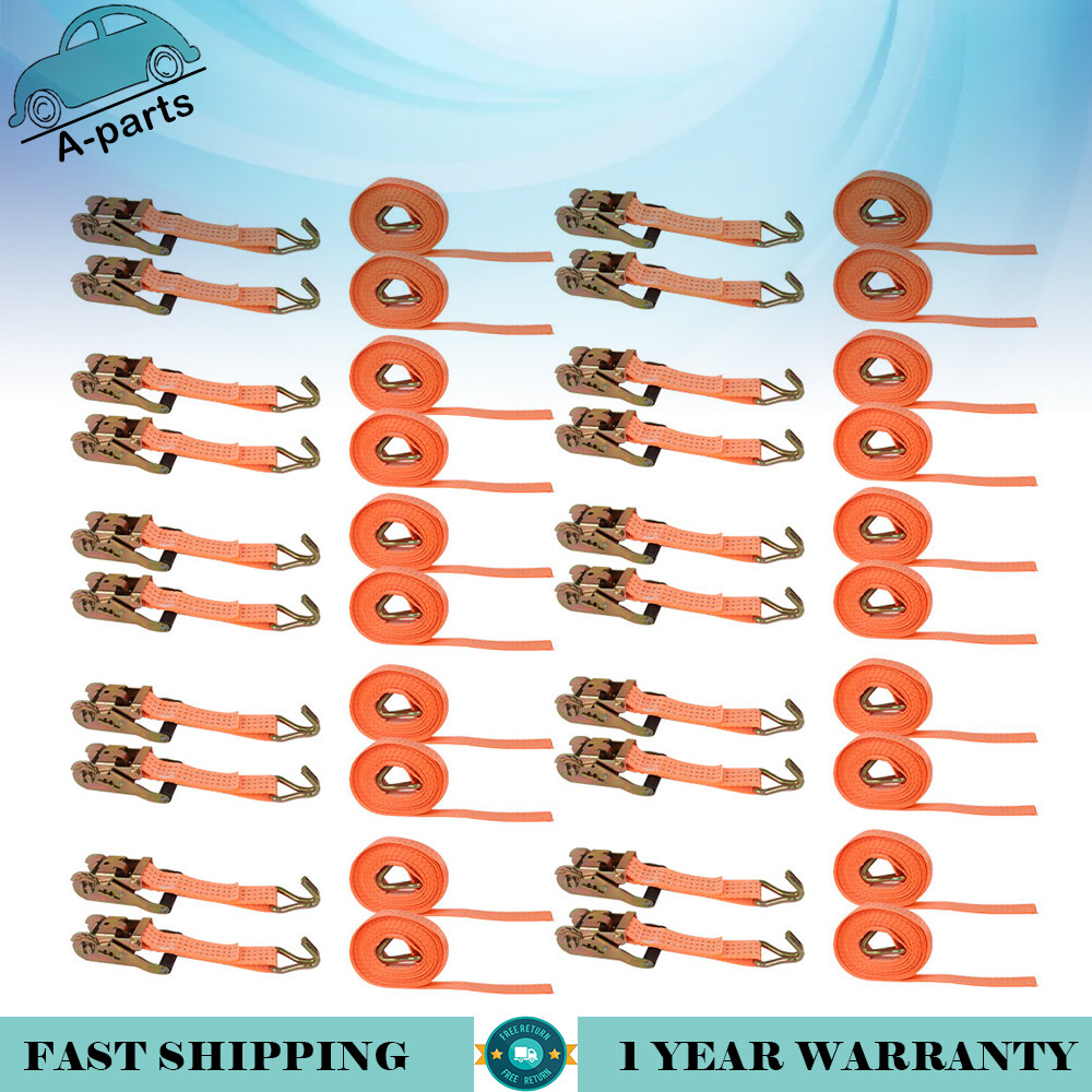 1.5″ inch x 15′ Ft Ratchet Tie Down Cargo Straps J Hooks Heavy Duty 20 Pack