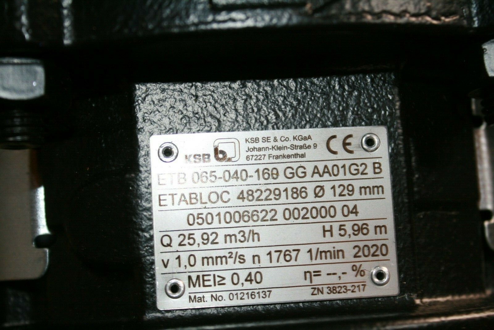 SIEMENS 3HP 230/460V KSB ETABLOC PUMP ETB 065-040-160
