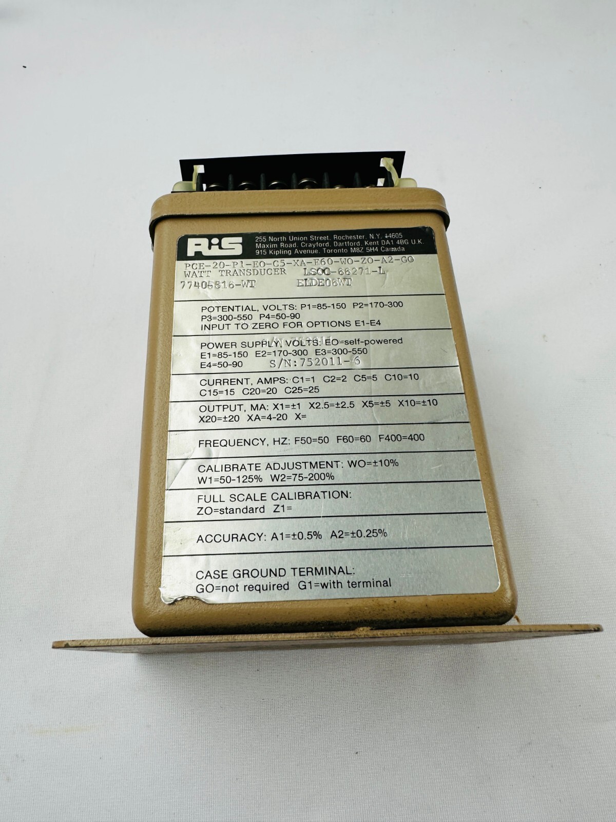 RIS PCE-20-P1-E0-C5-XA-F60-W0-Z0-A2-G0 Watt Transducer