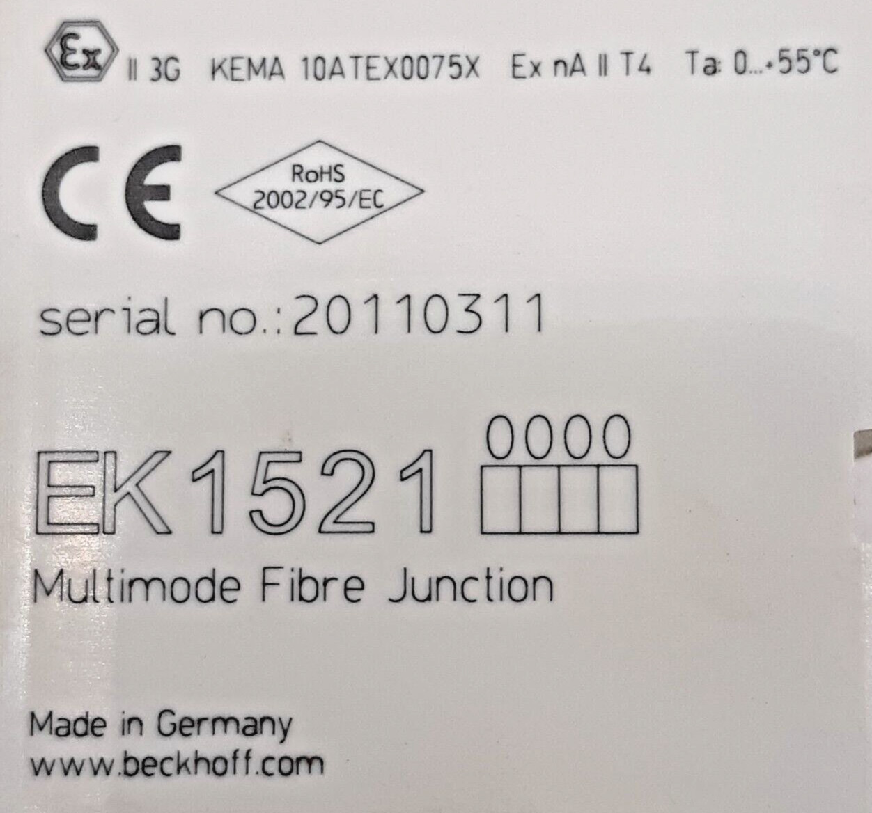 Beckhoff EtherCat EK1521 – 0000 1-Port Fiber-Optic Junction