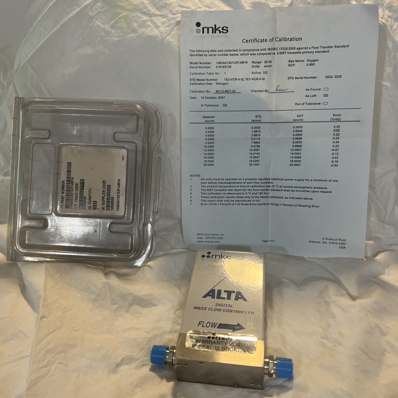 MK ALTA Digital Mass Flow Controller 1480A01521CR14M14