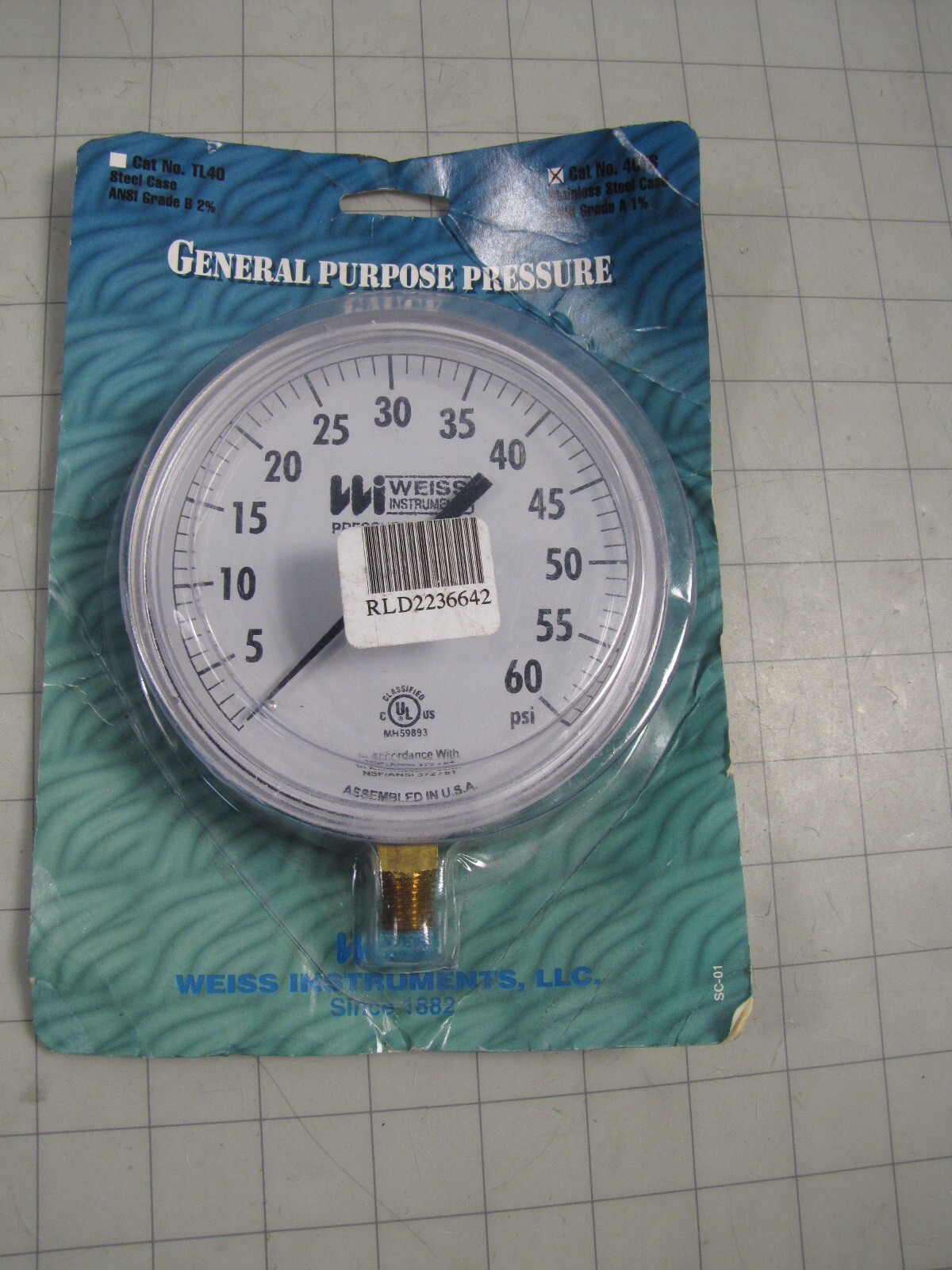 Weiss 4CTS-060 Pressure Gauge 0-60 PSI 4-1/2″ Stainless Steel Case 1/4″ NPT NEW