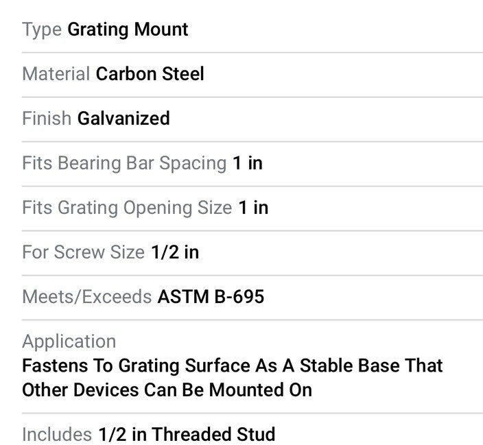 4 Pack) Grating Fasteners Gm 1/2×5 Grating Mount 1/2”threaded Stud, Carbon Steel