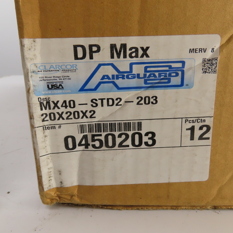 Airguard MX40-STD2-203 Merv 8 Pleated Panel Air Filter 20″ x 20″ x 2″ Lot Of 8