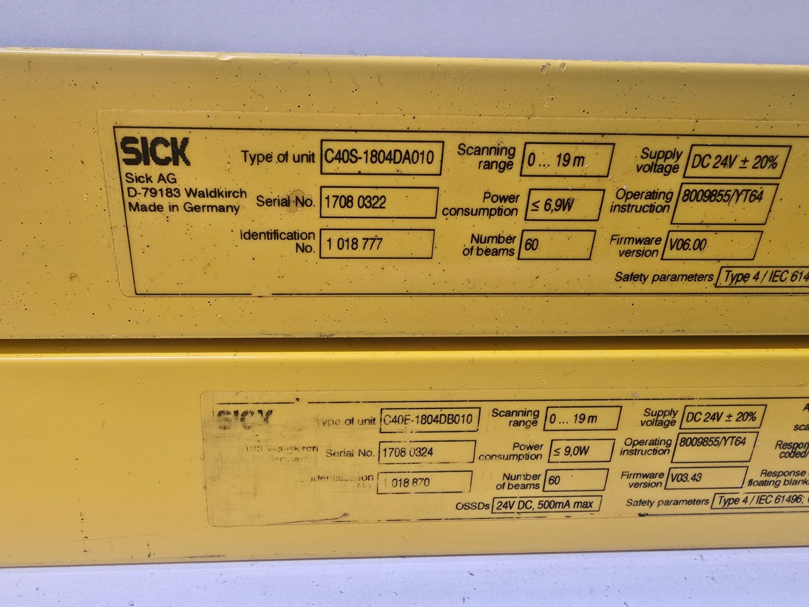 GOOD USED! SICK C4000 LIGHT CURTAIN SET C40S-1804DB010 C40S-1804DA010