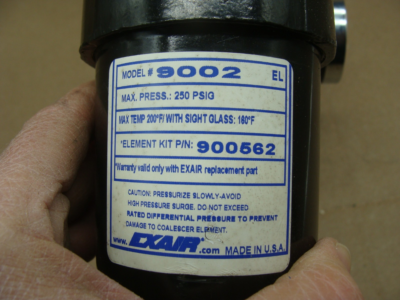 EXAIR MODEL 9002 FILTER 250PSIG W/MODEL 9009 REGULATOR AND 0-160 PSI GAUGE