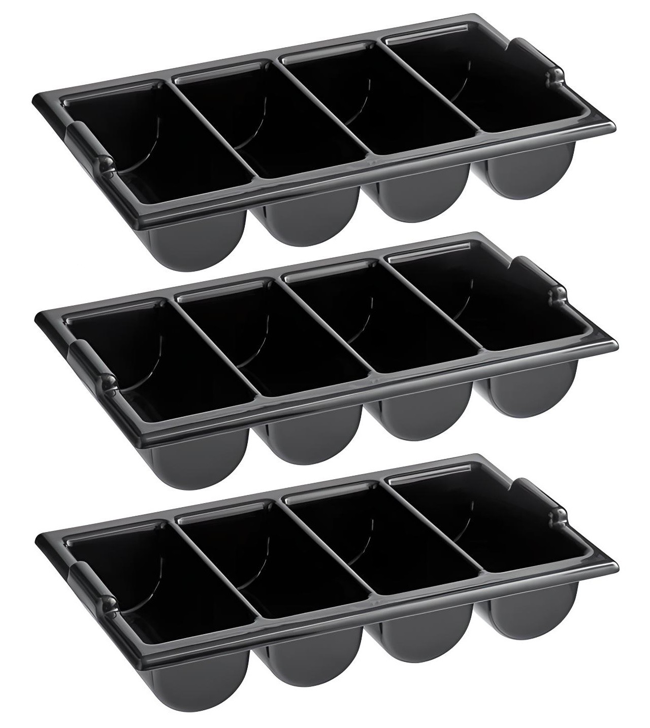 OCS Parts 3-Pack Black 4-Compartment Cutlery, Silverware and Flatware Bins