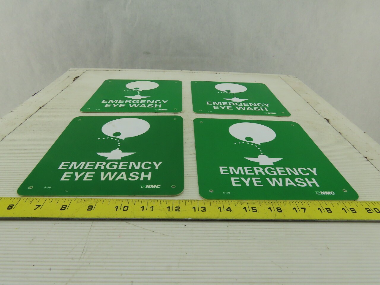 NMC S50R Emergency Eye Wash 7″ Long x 7″ Wide Rigid Plastic Safety Sign Lot of 4