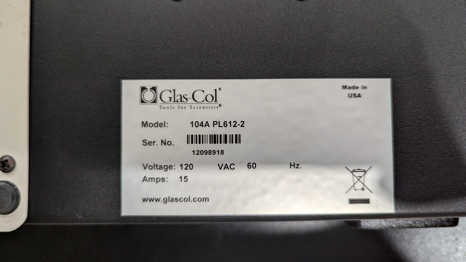 Glas-Col Digital Heating Mantle Controller 104A PL612-2 USED